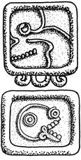 Mayan Aztec glyphs for cimi miquiztli by Michael Giza